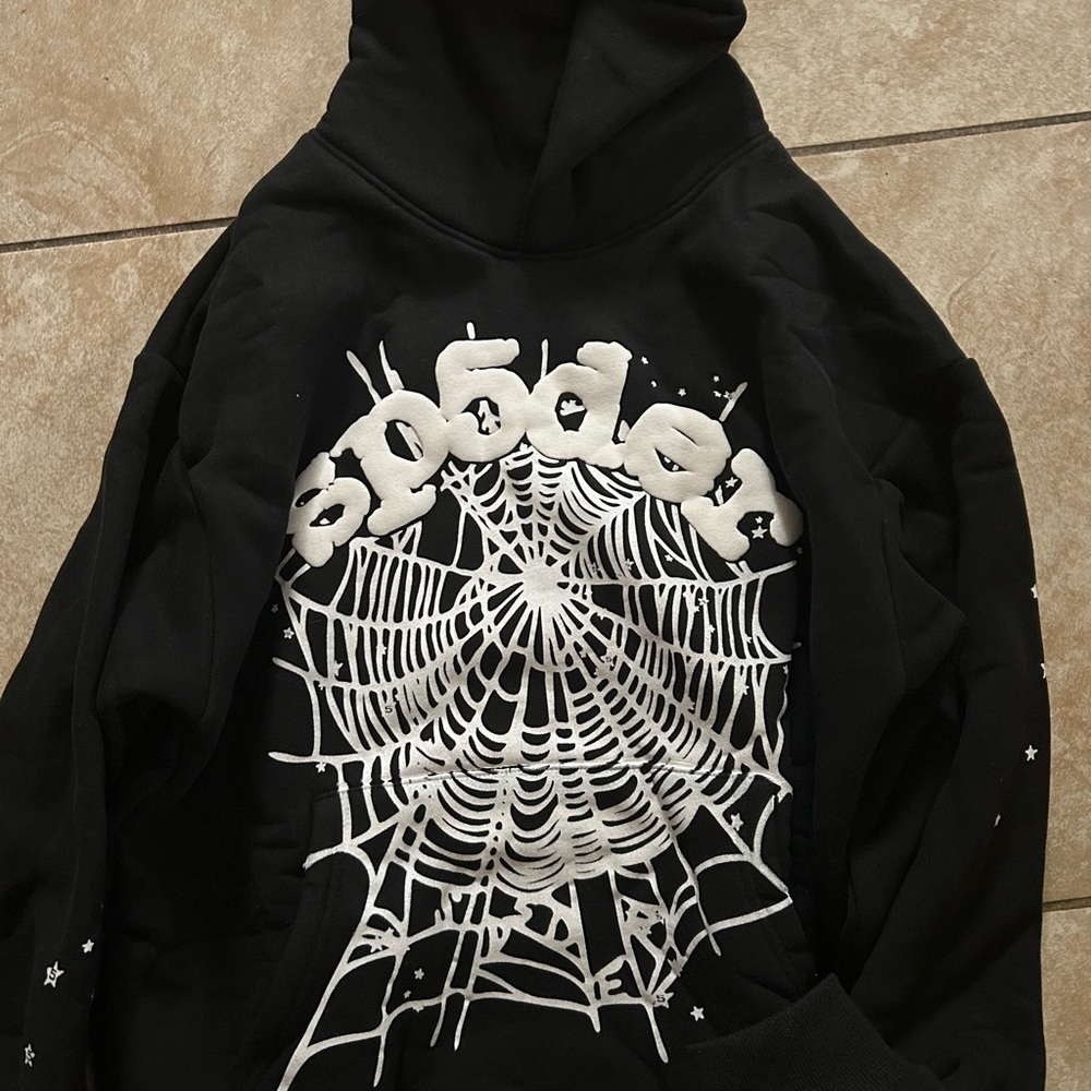 OG BLACK SP5der hoodie Black  and white Sp5der hoodie